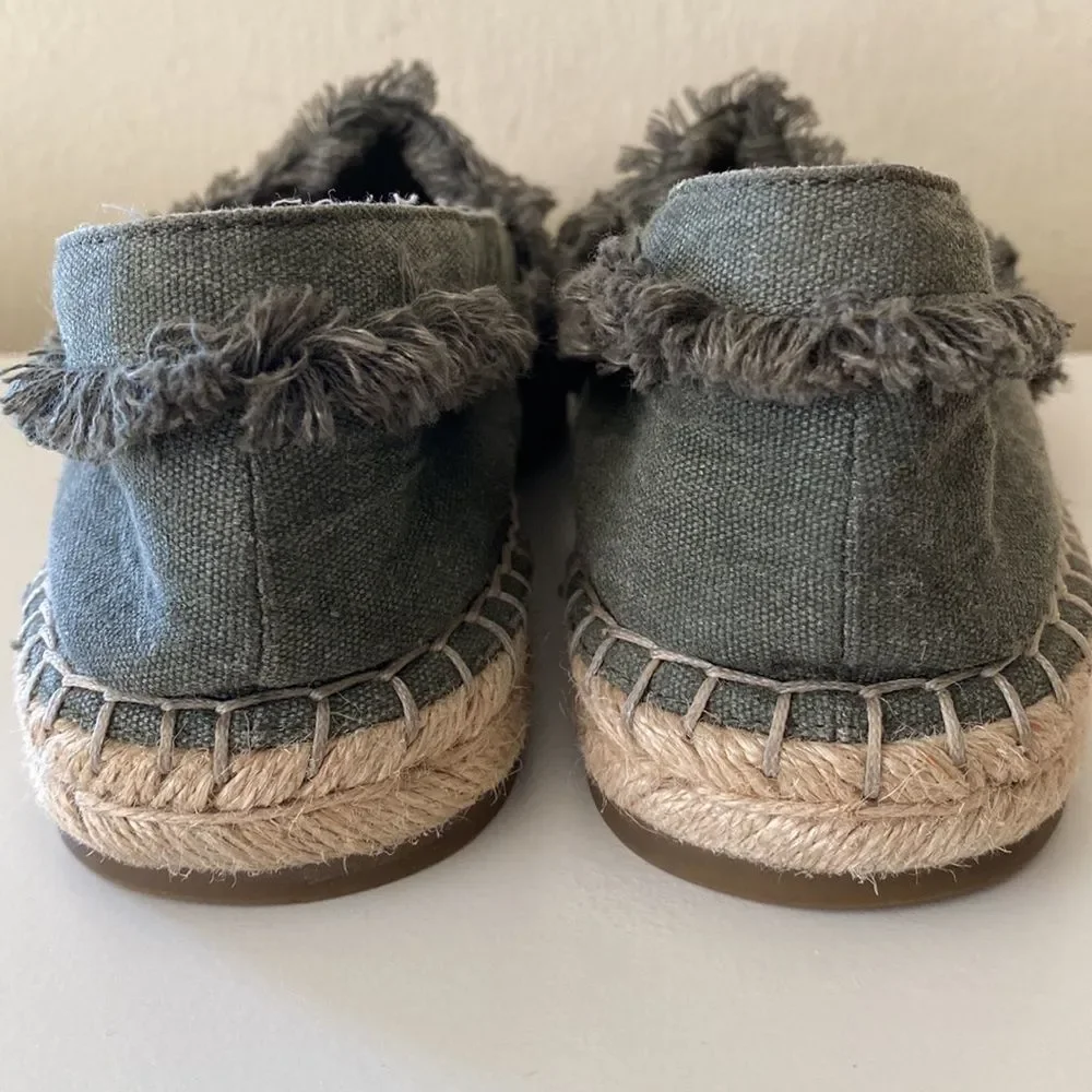 Joie Olive Green Fringe Espadrille Slip On Flats Size 38 US Size 7.5